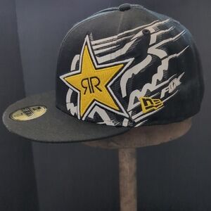 New Era,59Fifty,Rockstar Energy Drink,Fox Racing Men's Black Hat.